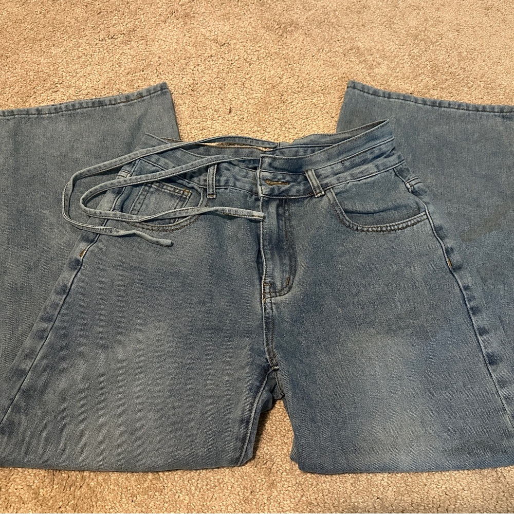 Blue Denim Wide-Leg Jeans